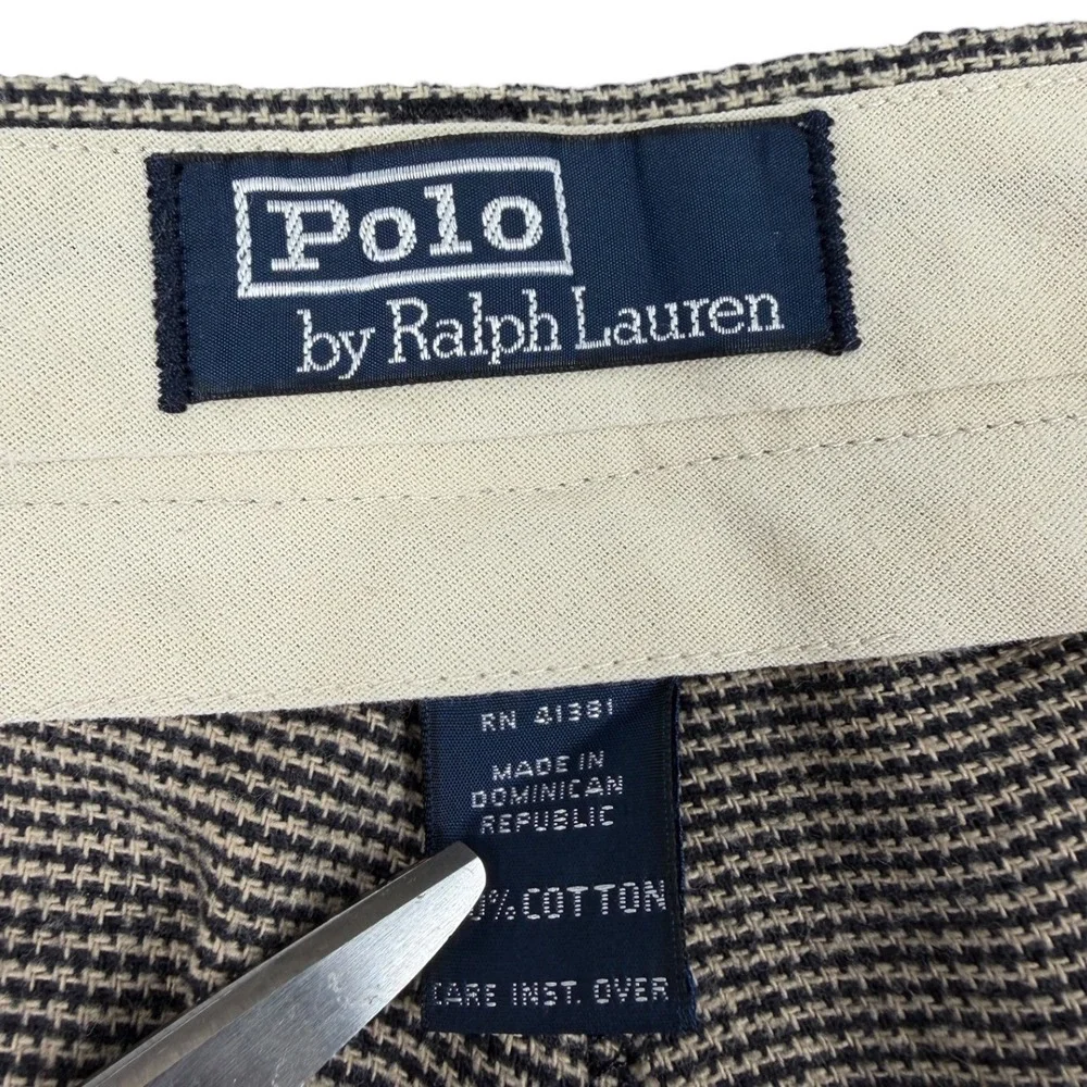 VTG Polo Ralph Lauren Mens Brown Cotton Tweed Basket Weave Pleated Pants 34X31